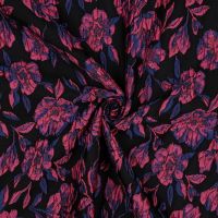 Jacquard bloem zwart fuchsia  blauw