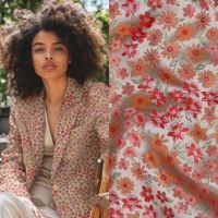 Jacquard small flowers licht rose  koraal