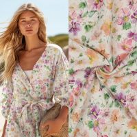 linnen viscose crepe digital flowers
