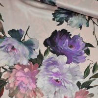 Exclusieve stretch zijde Italiaans designer bloemen print poeder rose