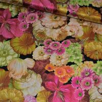 Exclusieve stretch zijde Italiaans designer bloemen print multi colors
