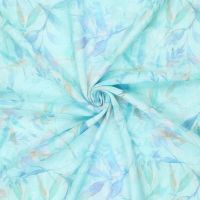 viscose soft met bladeren print aqua blauw