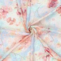 viscose soft met bloemen print licht  blauw poeder tinten