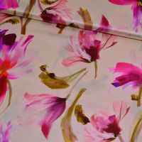 Exclusieve stretch zijde Italiaans designer bloemen print fuchsia blush