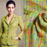 Exclusieve grof geweven mantelpak stof / tweed neon geel haute couture collection gratacos