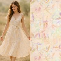 viscose soft met bladeren print poeder tinten