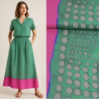 Zijde viscose exclusieve designer border/ rand patroon groen fuchsia