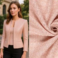 Grof geweven mantelpak stof / boucle  zalm rose