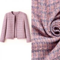Grof geweven mantelpak stof / boucle  rose blauw