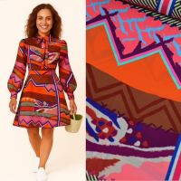 viscose crepe abstract exclusieve designerstof oranje magenta