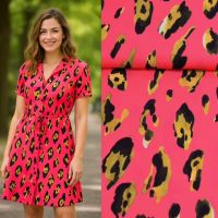 Micro polyester bubble crepe panter print koraal rose
