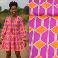 poplin katoen abstract print cerise oranje  # a la ville