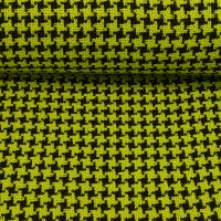 coupon 85x150 100%wol  pied de poule ruit lime zwart