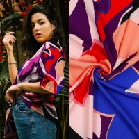 Viscose print abstract rood paars