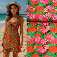 Tricot katoen digitaal print bloemen rood rose