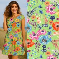 Tricot katoen digitaal bedrukt bloemen print lime groen