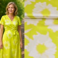 Exclusieve stretch micro satijn bloemen print A la Ville / Bittoun limoen