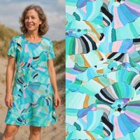 tricot katoen digitaal print rainbow aqua blauw
