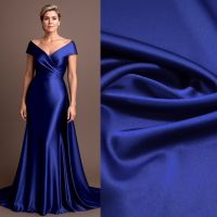 Stretch satijn  p25-9 kleur royal blue / kobalt blauw