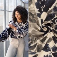 Viscose borken crepe bloemen blauw beige # My Image