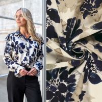 Viscose keper satijn bloemen blauw beige # My Image