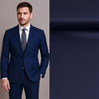 Stretch Wol double face satin Exclusieve Italiaanse stof  kleur 4301 blue medio