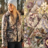 Velvet quilted gewatteerde double face  bloemen print taupe beige