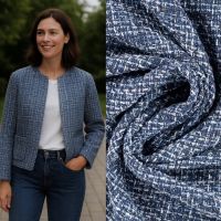 Grof geweven mantelpak stof / boucle midden blauw denim