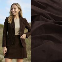 Stretch suede double face donker bruin