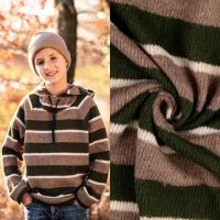 Gebreide stof streep  groen beige