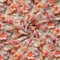 Jogging / alpenfleece digitaal print breisel met bloemen beige rose