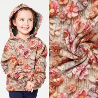 Jogging / alpenfleece digitaal print breisel met bloemen beige rose
