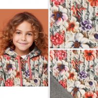 Jogging / alpenfleece digitaal print breisel met bloemen grijs paars