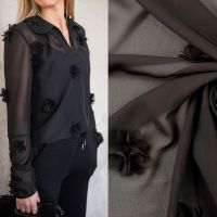 Voile met 3D bloemen zwart