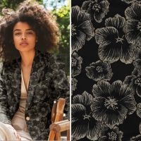 Jacquard bloem zwart beige