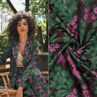 Jacquard bloem groen cerise