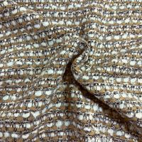Grof geweven mantelpak stof / boucle  ivory met camel en goud lurex 