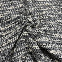 exclusieve grof geweven mantelpak stof / boucle  gemeleerd ivory,zwart en goud,zilver lurex 