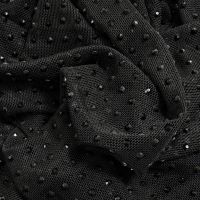 Stretch mesh met strassteentjes zwart 