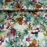 Exclusieve stretch zijde Italiaans design bloemen print groen