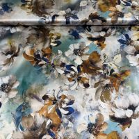 Exclusieve stretch zijde Italiaans design bloemen print camel donker mint