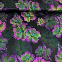 Exclusieve stretch zijde Italiaans design bloemen print groen cerise