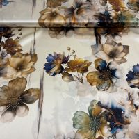 Exclusieve stretch zijde Italiaans design bloemen print camel creme