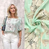 Chiffon stof met bloemen – Mint # My image