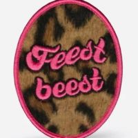 Embleem Feestbeest panter roze opstrijkbare applicatie 