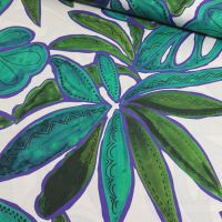 exclusieve stretch katoen leaves print groen paars