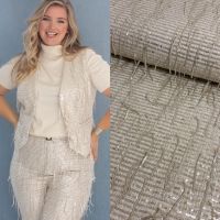 Exclusieve grof geweven mantelstof met pailletten & franjes A la ville 