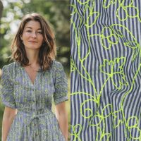 Katoen Streep Blauw-Wit met Neon Borduring