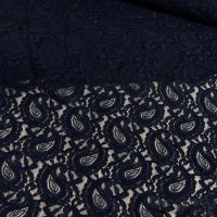 Stretch kant paisley motief donker blauw