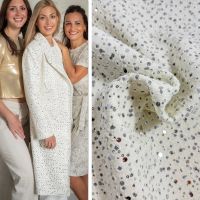 Jeans stof met pailletten gaatjes motief ivory
